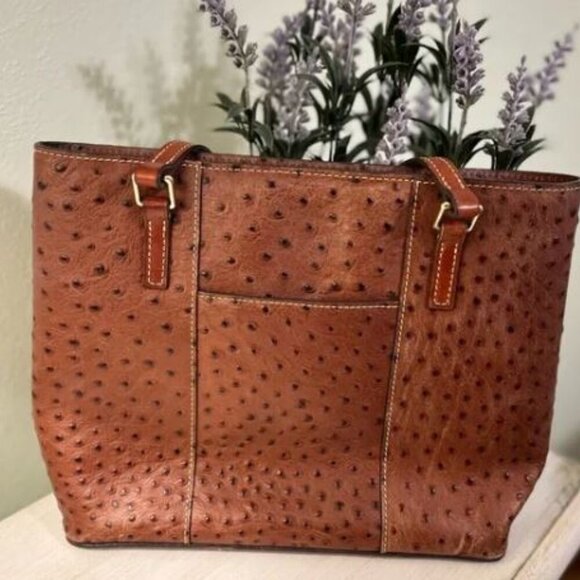 🔥🔥🔥Dooney & Bourke Ostrich collection Lexington Tote tan and brown leather - Picture 8 of 15